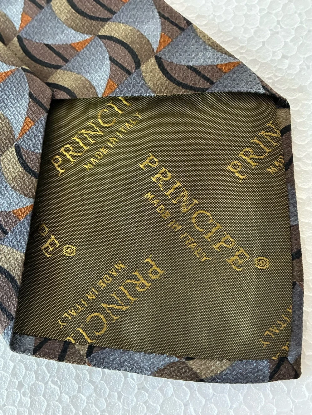 Principe Made in Italy 100% Silk Extra Long Geometric Tie Gray and Brown
